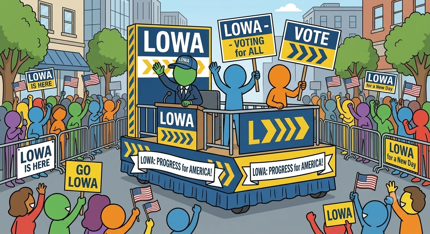 LOWA street parade float with crowd cheering